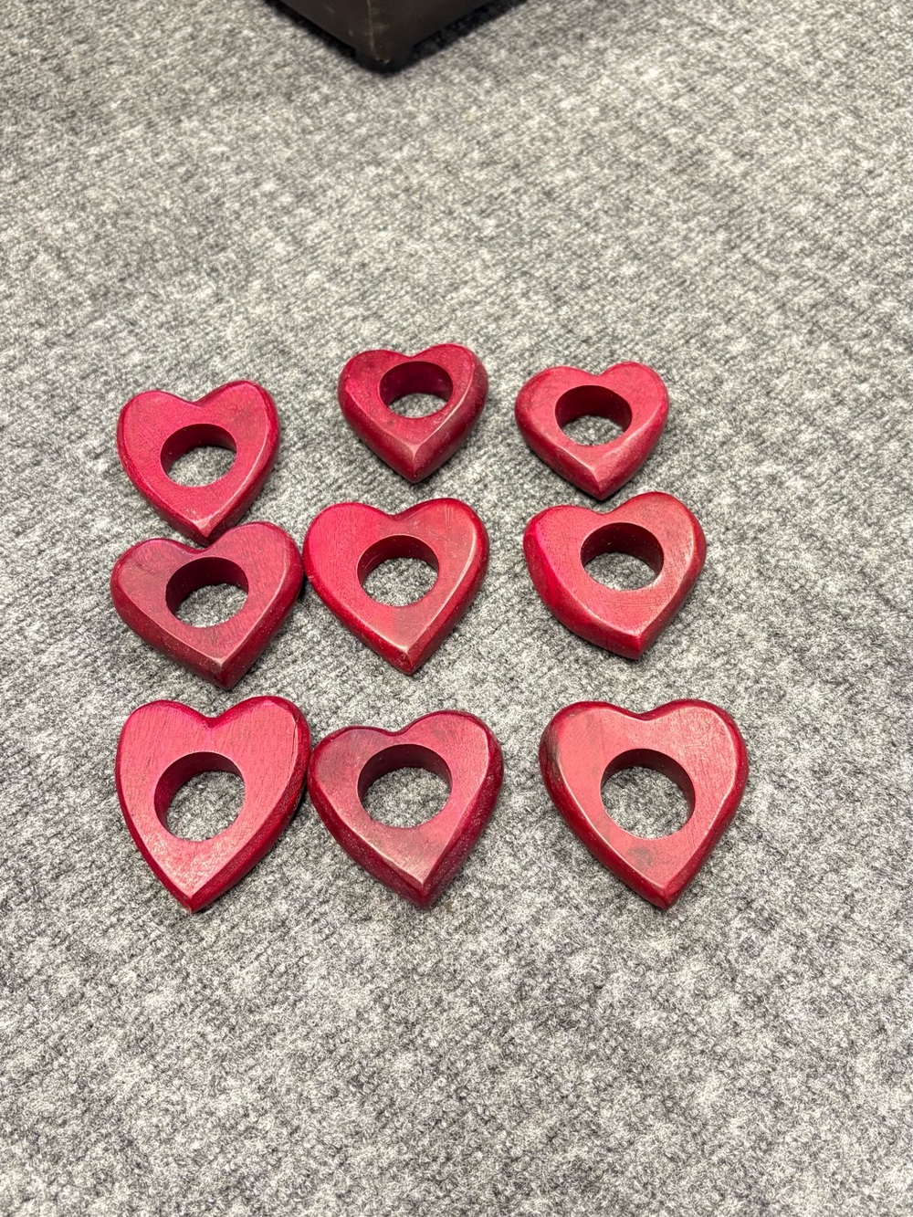 Set of 9 Red Heart-Shaped Napkin Rings